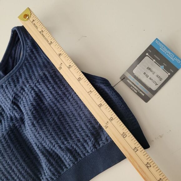 $70 NEW NUX LIGHT COMPRESSION PADS NAVY BLUE YOGA ATHLETIC SPORTS BRA SMALL NWT - Picture 2 of 9
